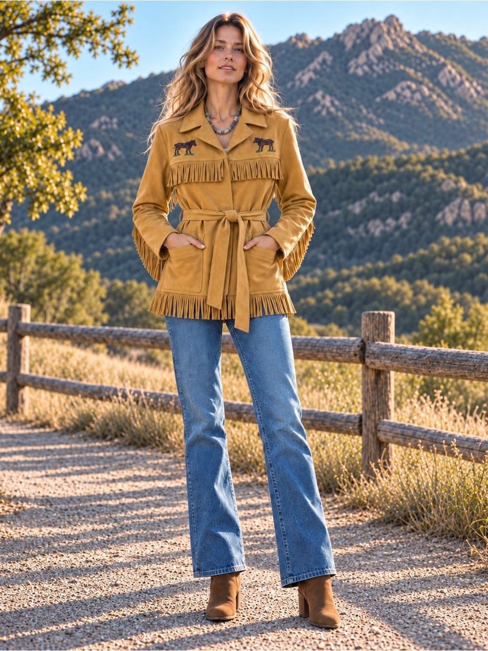 NWT MOTHER he Roadside Fringe Jacket in Oh Deer Size S
